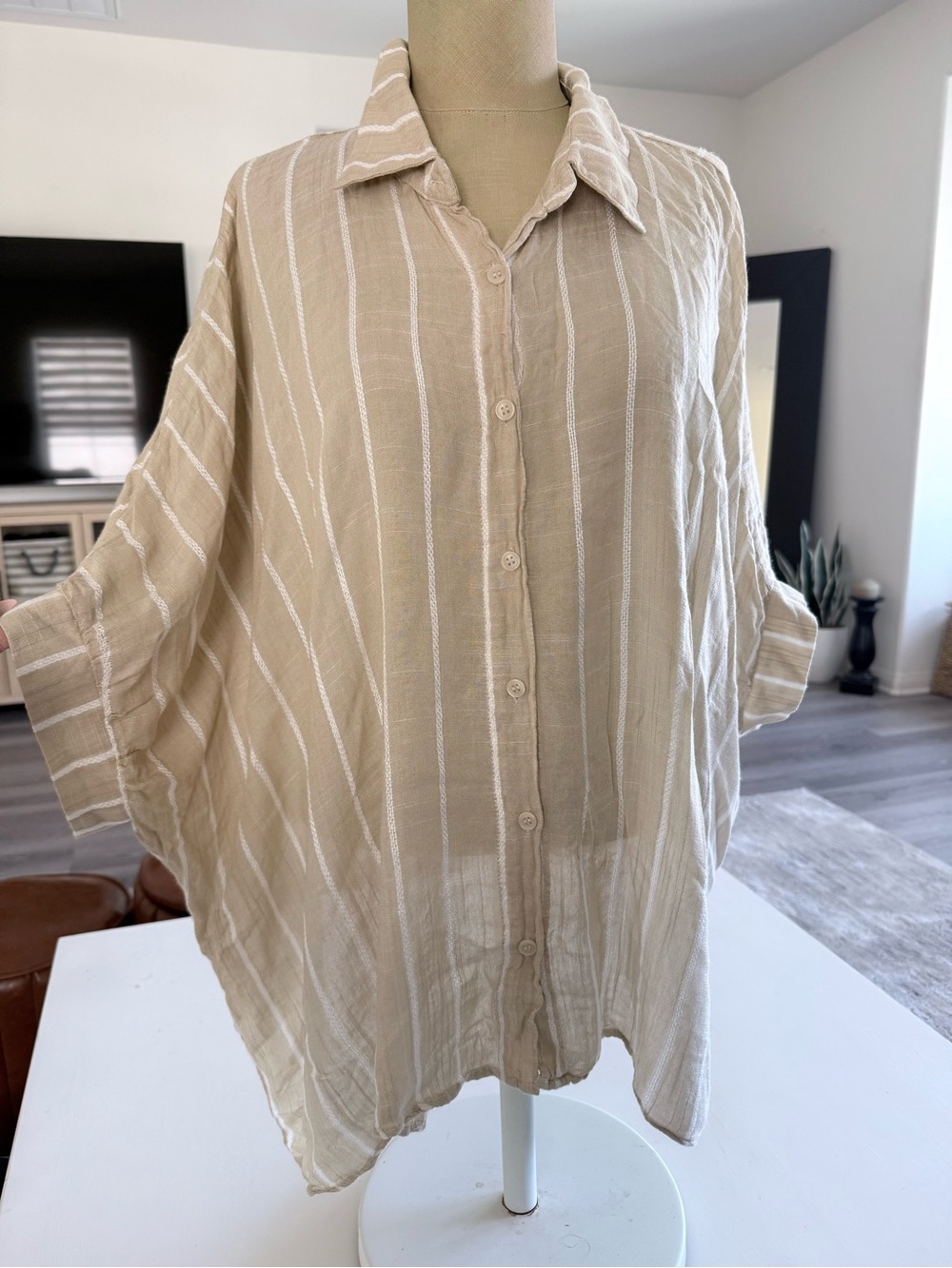 Olive.o oversized striped woven button up blouse dolman coastal viscose shirt
